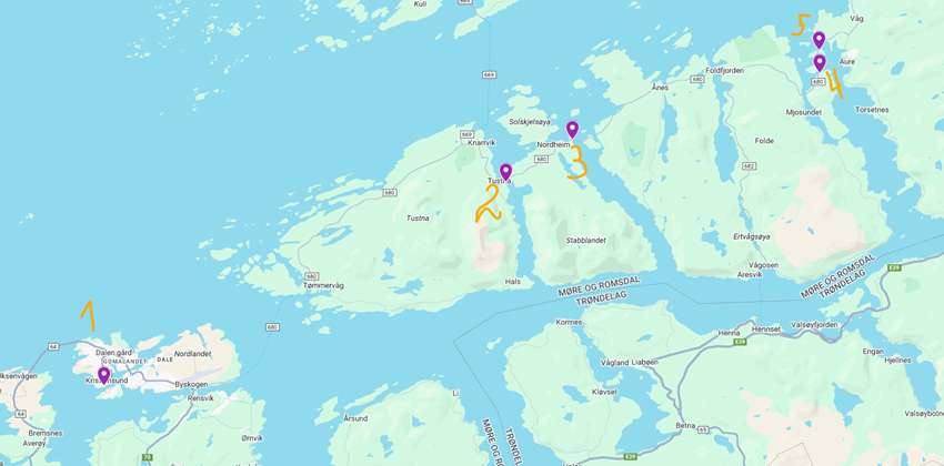 Kart med avmerking for bruinspeksjoner. Grafikk.